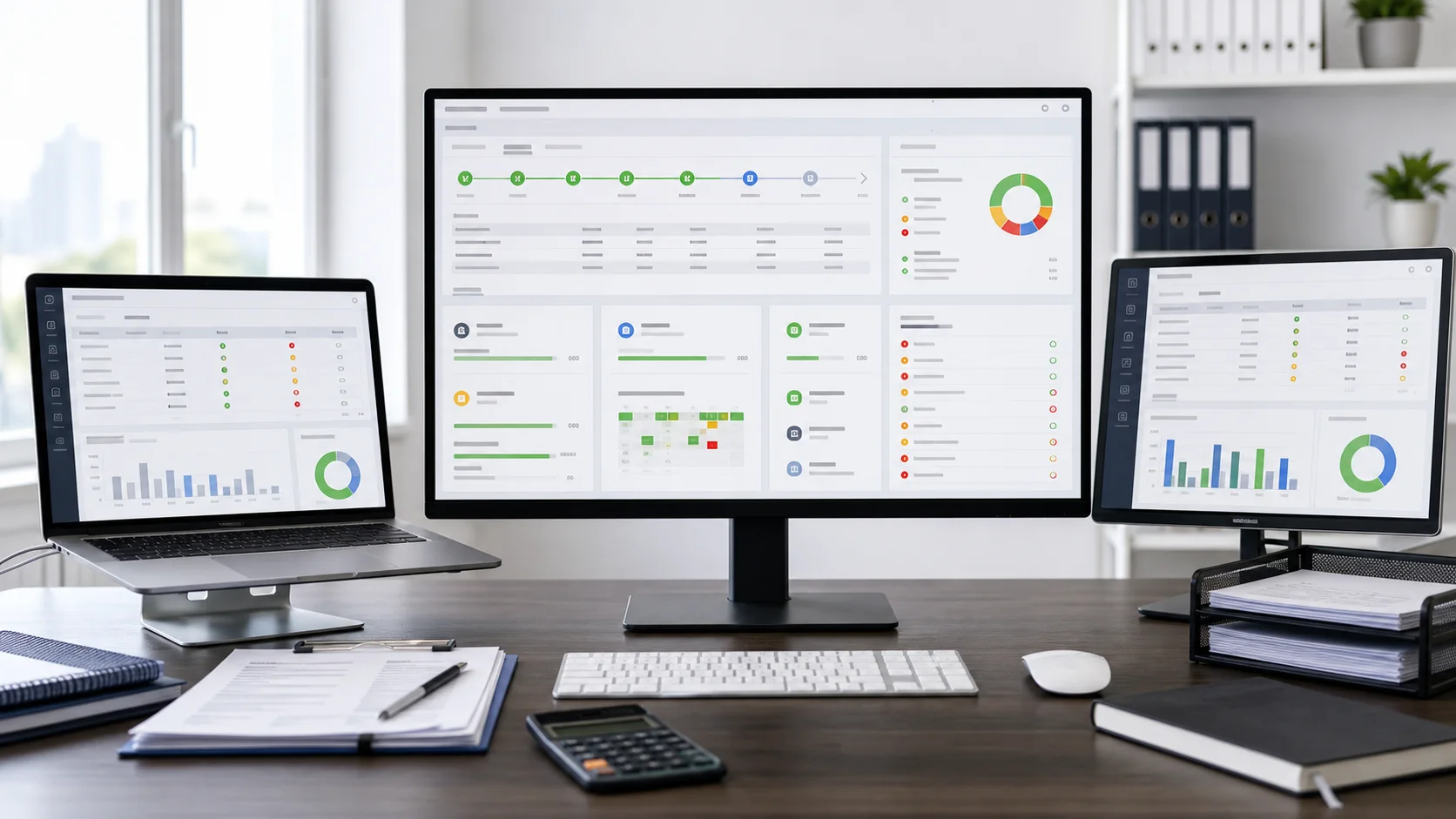 Payroll operations workspace showing a pay run, deductions, tax filing, contractor records, and accounting reconciliation